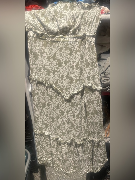 Simplee Apparel Dresses & Skirts - Strapless Olive Green Floral Ruffle Maxi Dress
